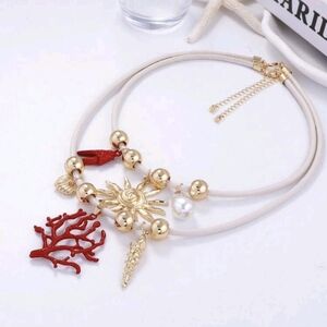 2 piece luxurious ocean vacation style faux coral pearl pendant; nwot